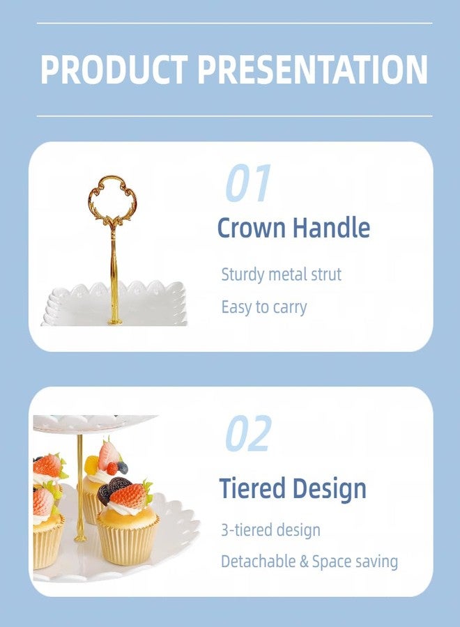 RAUVOLFIA 2 Pack of Large Dessert Cupcake Stand, 3 Tier Cup Cake Holder Tower for Tea Party/Birthday/Wedding, Plastic Tiered Serving Tray (White) - Image 3