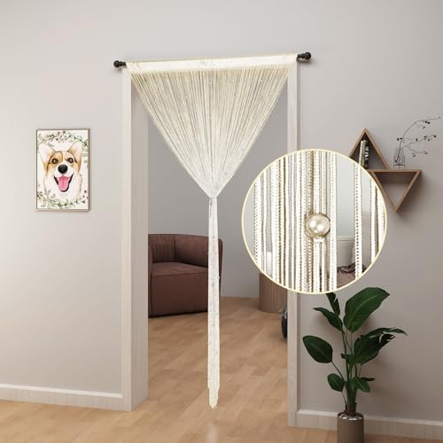 YIIBAII Beaded Curtain Beaded Curtains for Doorways Crystals Suitable for Interior Decoration and Partitions Hippy Closet Curtains (Champagne, 39"x79") - Image 2