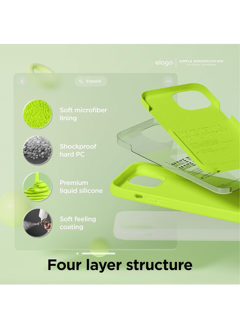 Elago Liquid Silicone for iPhone 15 Case Cover Full Body Protection, Shockproof, Slim, Anti-Scratch Soft Microfiber Lining - Lime Green - Image 4