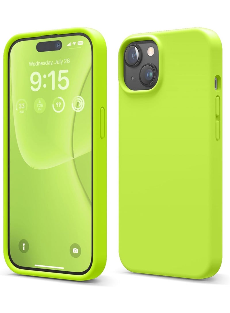 Elago Liquid Silicone for iPhone 15 Case Cover Full Body Protection, Shockproof, Slim, Anti-Scratch Soft Microfiber Lining - Lime Green - Image 1