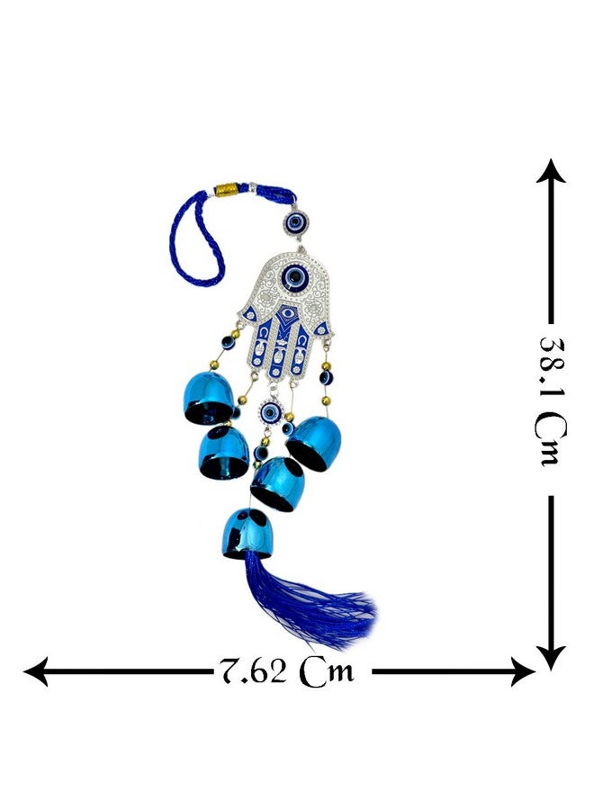 DT DECTONE Stone Nazar Battu Evil Eye Hanging Wall Decor Interior Accessories For The Home Good Fortune Vastu For Decoration And Prosperity- Wind Chime Bells, Blue - Image 3