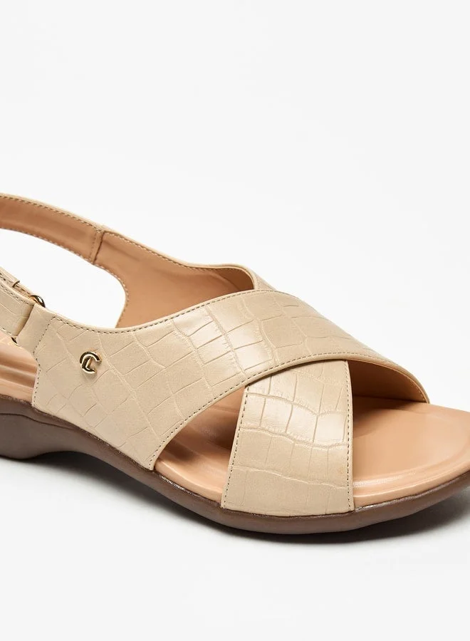 Le Confort Women's Textured Cross-Strap Sandals with Hook and Loop Closure