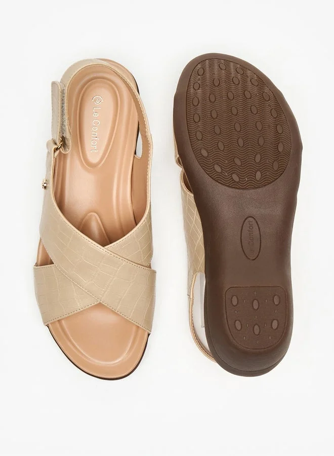 Le Confort Women's Textured Cross-Strap Sandals with Hook and Loop Closure
