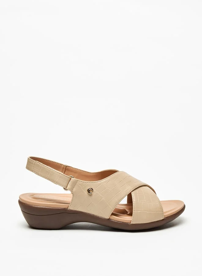 Le Confort Women's Textured Cross-Strap Sandals with Hook and Loop Closure