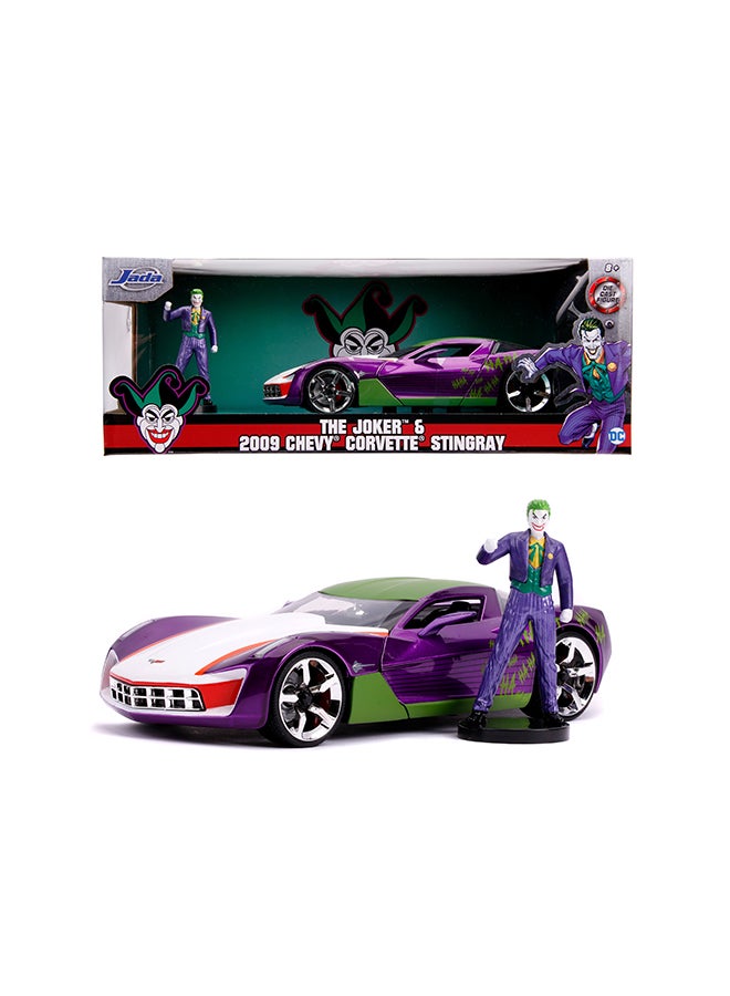 JADA Toys DC Comics The Joker 2009 Chevrolet Corvette Stingray Concept Die-Cast Car with Joker Figure, Toys for Kids and Adults – 1:24 Scale, Purple/Green/White - Image 1