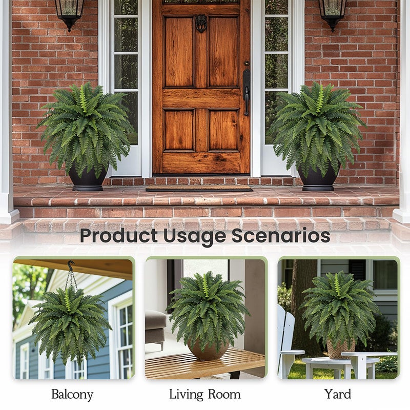 FOREST PRINCE 42" Artificial Boston Fern Large Bush Plants, 2 Bundles of Fake Ferns with 65 Fronds for Outdoors Home Decor - Image 5