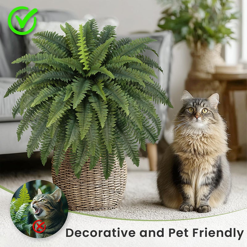 FOREST PRINCE 42" Artificial Boston Fern Large Bush Plants, 2 Bundles of Fake Ferns with 65 Fronds for Outdoors Home Decor - Image 4