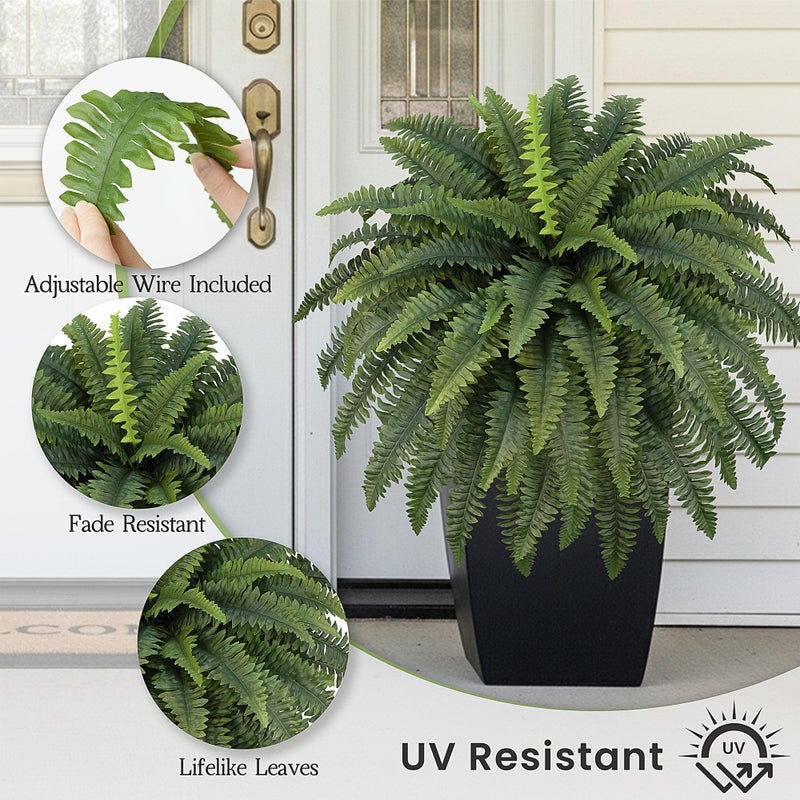 FOREST PRINCE 42" Artificial Boston Fern Large Bush Plants, 2 Bundles of Fake Ferns with 65 Fronds for Outdoors Home Decor - Image 3