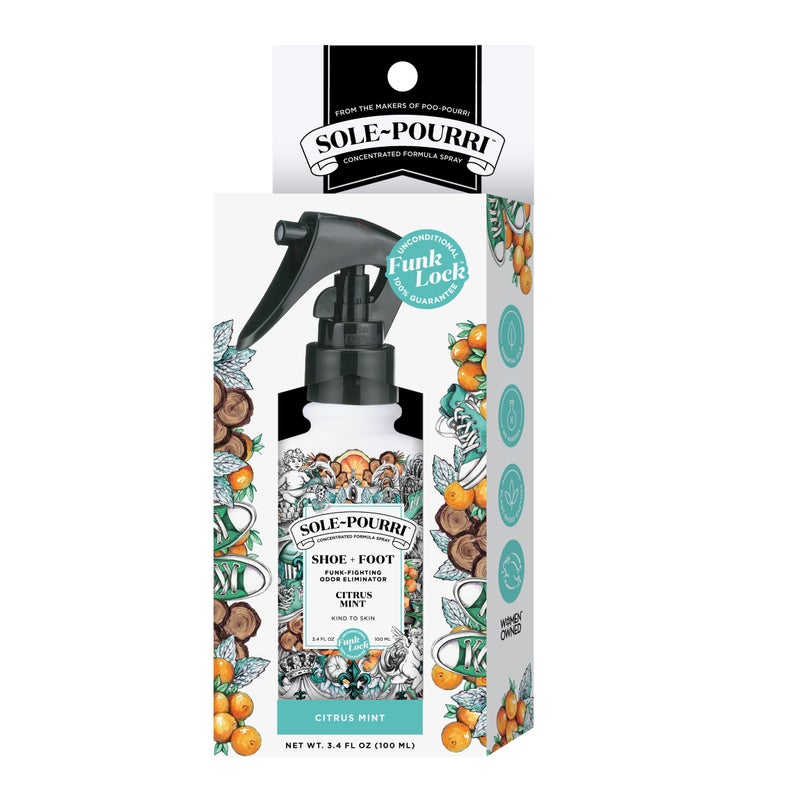Poo-Pourri Sole-Pourri Shoe Deodorizer + Foot Spray, 3.4 Fl Oz, Up to 150 Uses, Funk-Fighting Odor Freshener with Essential Oils, for Smelly Shoes, Feet & Gym Bags, Citrus & Mint Scent - Image 3