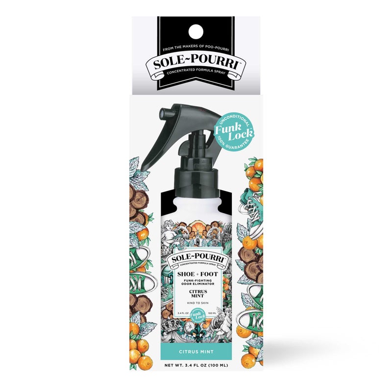 Poo-Pourri Sole-Pourri Shoe Deodorizer + Foot Spray, 3.4 Fl Oz, Up to 150 Uses, Funk-Fighting Odor Freshener with Essential Oils, for Smelly Shoes, Feet & Gym Bags, Citrus & Mint Scent - Image 2