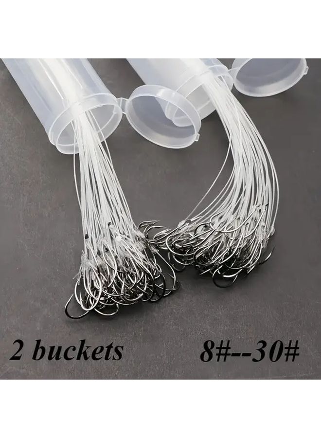 Heavy Duty Pre Tied Ice Fishing Hooks 2 Buckets 12 Sharp Barbed Quick Change Long Shank Saltwater - Image 1