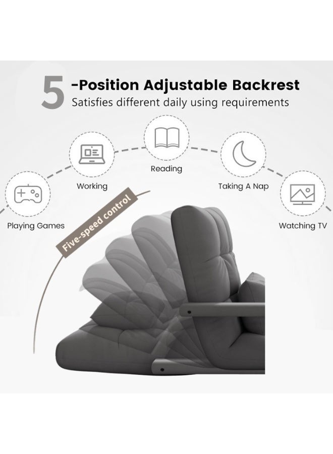 VUCATIN Folding Floor Chair  Single-Back Sofa Cushion Multi Angle Adjustment Padded Sleeper Bed For Balcony Bedroom With Pillow 1 Seater 55x64x56 cm - Image 2