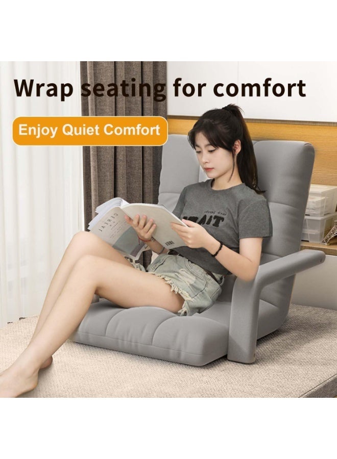 VUCATIN Folding Floor Chair  Single-Back Sofa Cushion Multi Angle Adjustment Padded Sleeper Bed For Balcony Bedroom With Pillow 1 Seater 55x64x56 cm - Image 5