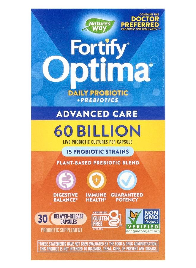 Nature's Fortify Optima Daily Probiotic + Prebiotics 60 Billion 30 Delayed-Release Capsules 
