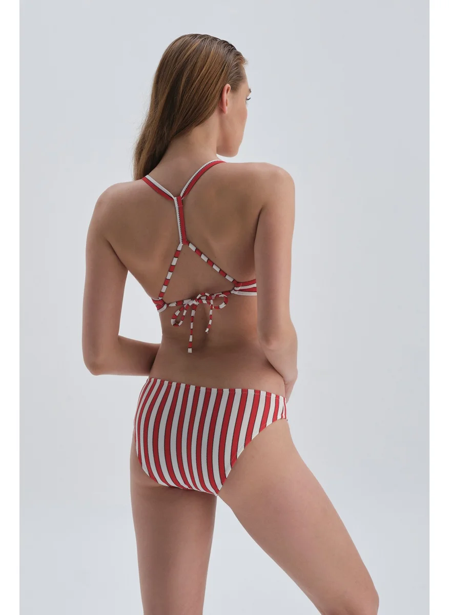 داجي Red-White Normal Waist Bikini Bottom