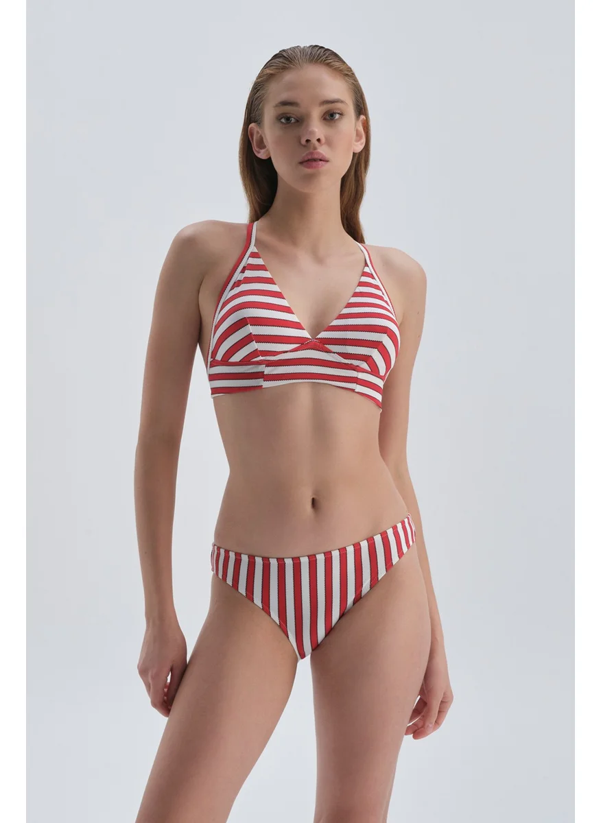 داجي Red-White Normal Waist Bikini Bottom