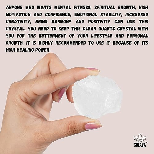 SOLAVA Natural Clear Quartz Crystal Stone Original Certified - Raw Healing Crystals, Clear Rough Stone for Anxiety, Peace, Stress, Good Luck, Manifestation, Meditation, and Reiki Healing - 2 Pieces - Image 5