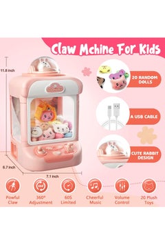 XiuWoo Claw machine toys mini vending machines candy grabber prize dispenser toys for girls electronic arcade claw game machine for party birthday valentine's gifts with lights sound with 20 mini plush toys  - Image 5