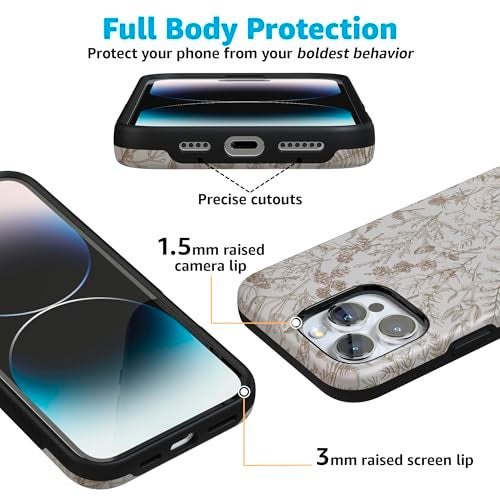 Casely iPhone 16 Pro Case Beige Garden Neutral Floral Bold Protective Design Compatible with MagSafe - Image 3