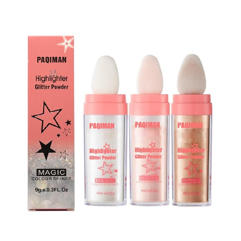 3 Color Glitter Powder Highlighter MakeupBody Brightens the Natural ThreeDimensional Face Blusher Patting Glitter Powder Highlighter Makeup 01 0203