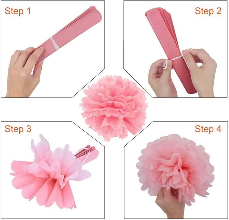 GAKA Hot Pink(Rose Red),Pink,Orange Tissue Paper Pom Poms Decorations Use in Party ,10 inch and 12inch Hanging Tissue Flowers,12 PC,3 Colors Set for Ceiling or Wall Decorations - Image 4