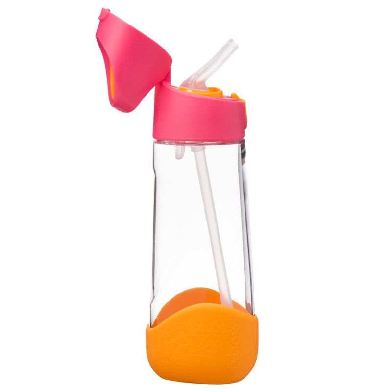 B.Box Big Kids Tritan™ Drink Bottle with Straw | Leakproof Push Button Lid | Ergonomic Triangle Grip | BPA-Free Reusable Water Bottle for School Kids | 600ml-Strawberry Shake - Image 1