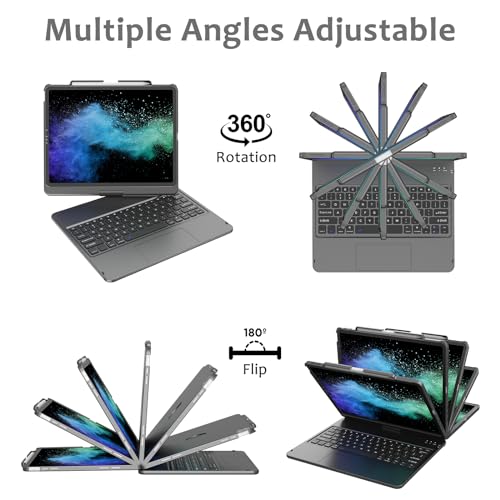KBCASE Touch Keyboard Case for iPad Air 13 inch (M3/M2, 2025/2024)/for iPad Pro 12.9 inch 3rd/4th Gen 2018/2020, 360°Rotatable Case with Touchpad & Pencil Holder for iPad Air 13 inch (Titanium Gray) - Image 3