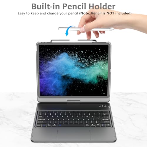 KBCASE Touch Keyboard Case for iPad Air 13 inch (M3/M2, 2025/2024)/for iPad Pro 12.9 inch 3rd/4th Gen 2018/2020, 360°Rotatable Case with Touchpad & Pencil Holder for iPad Air 13 inch (Titanium Gray) - Image 5