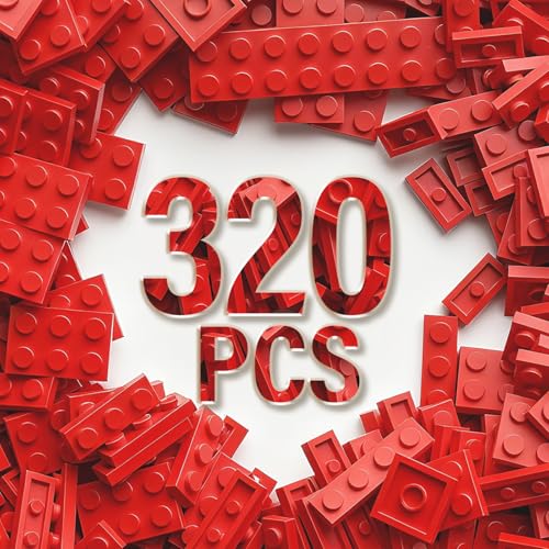 RWDTER 320 Piece Building Plate Bulk 8 Sizes of Mixed Classic Plate Parts Compatible with Lego and Other Brands Suitable for Boys and Girls Aged 6 Red - Image 1