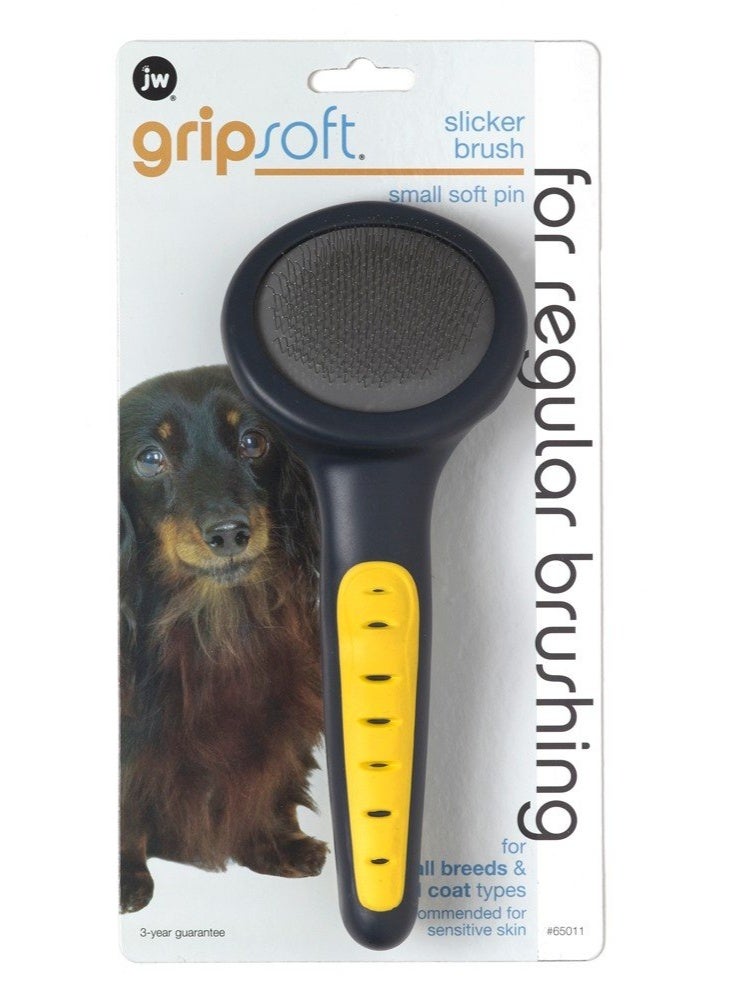 JW Pet Gripsoft Dog Soft Pin Slicker Brush with Non-Slip Rubber Grip (Angled Stainless Steel Tines) Small - Image 1