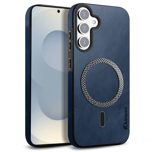 KARWAN Shockproof Hybrid Leather Finish Back Case Cover Compatible with Samsung Galaxy S24 Plus/S25 Plus with Wireless MagEaze Charging Cover, Anti-Scratch Case with Strong Minimalist Design (Blue) - Image 1