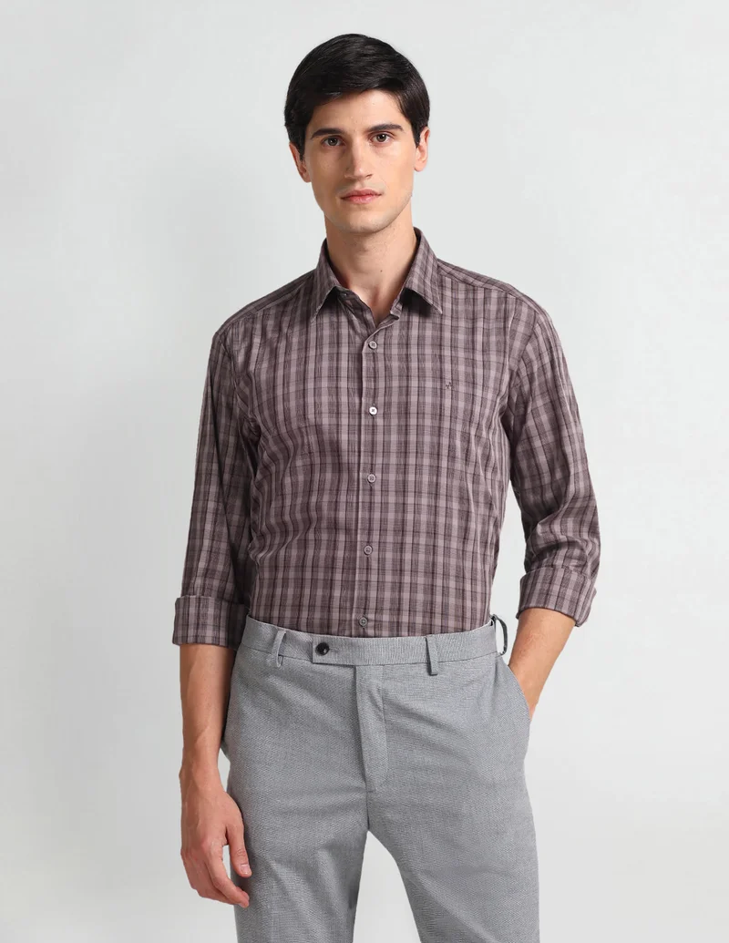 Arrow Purple Manhattan Slim Fit Pure Cotton Shirt for Men | Best Price UAE