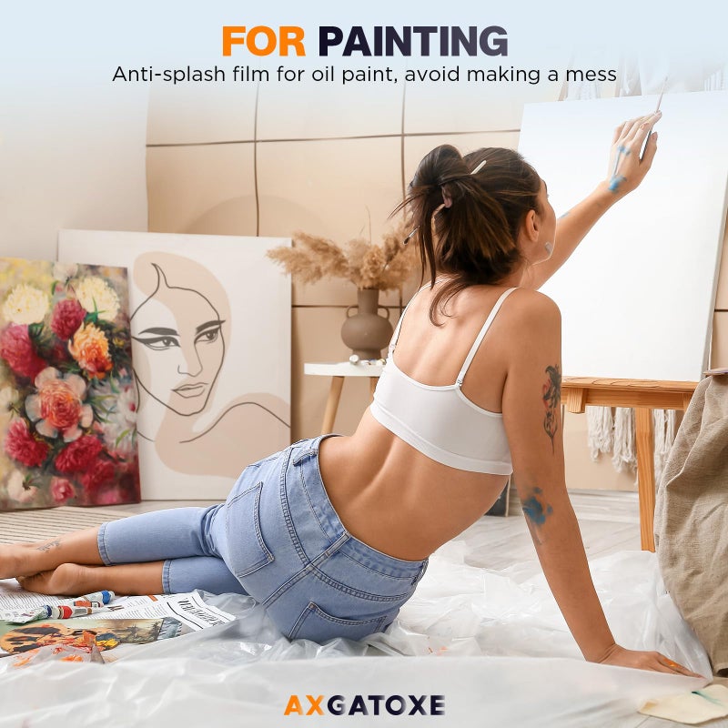 Axgatoxe 12 x 9 Ft Plastic Drop Cloths (10-Pack) - Disposable Painter's Sheeting & Tarps for Painting, Waterproof Furniture/Couch/Floor Protection - Image 4