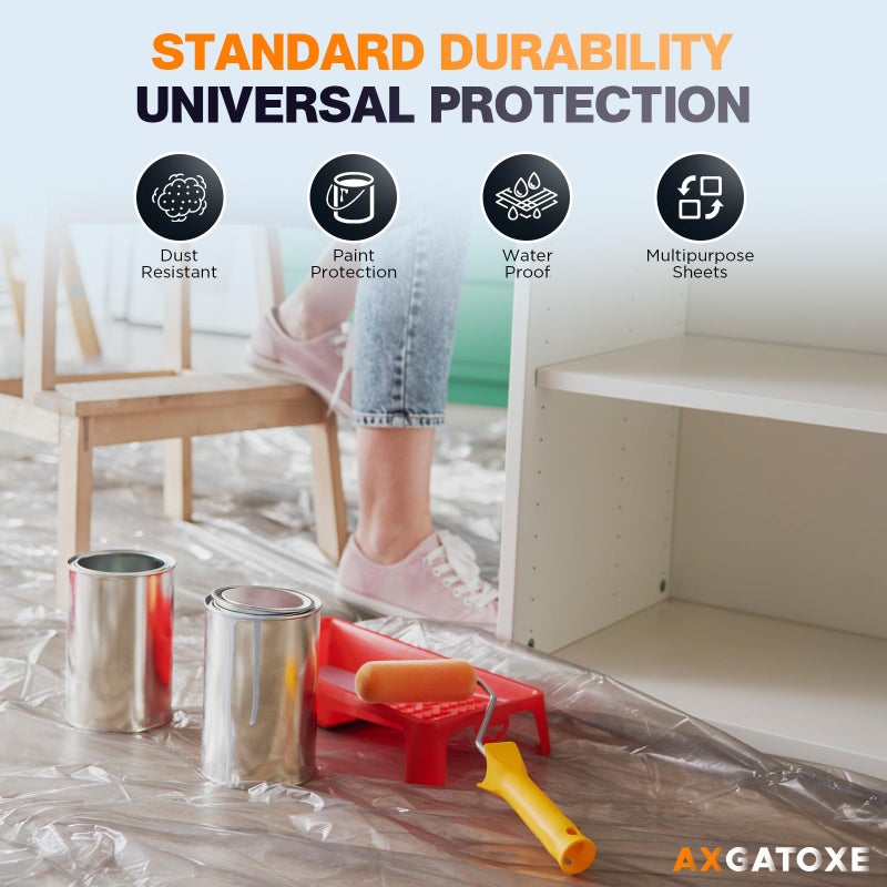 Axgatoxe 12 x 9 Ft Plastic Drop Cloths (10-Pack) - Disposable Painter's Sheeting & Tarps for Painting, Waterproof Furniture/Couch/Floor Protection - Image 2