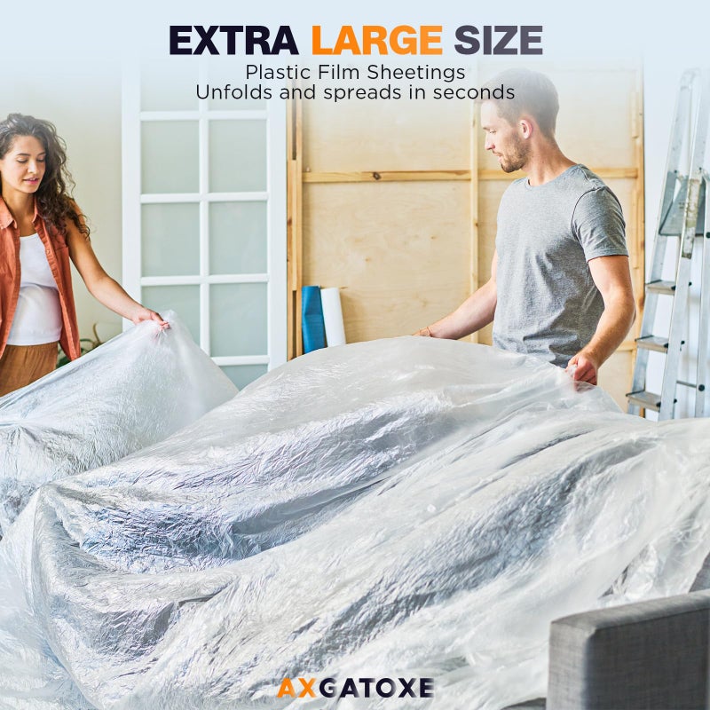 Axgatoxe 12 x 9 Ft Plastic Drop Cloths (10-Pack) - Disposable Painter's Sheeting & Tarps for Painting, Waterproof Furniture/Couch/Floor Protection - Image 3