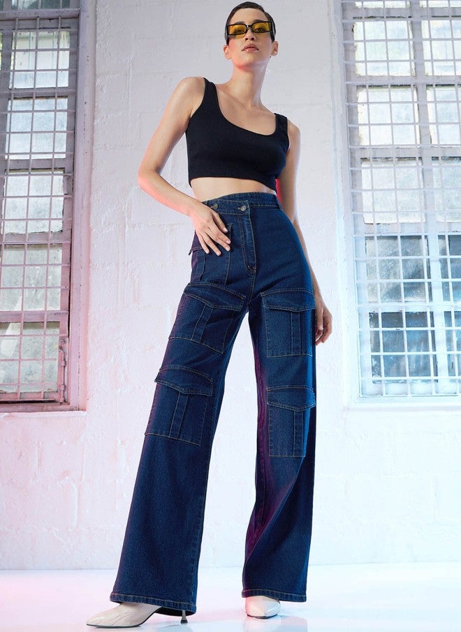 SASSAFRAS High-Rise Blue Straight Fit Jeans for Women - Image 5