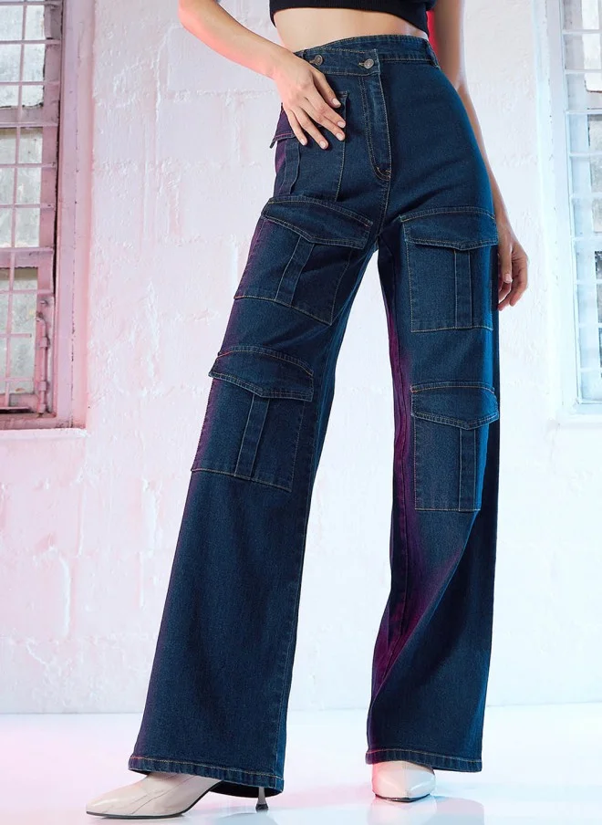 SASSAFRAS High-Rise Blue Straight Fit Jeans for Women