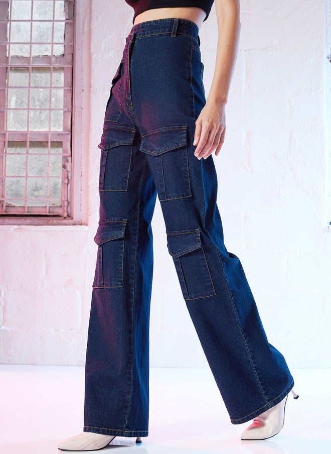 SASSAFRAS High-Rise Blue Straight Fit Jeans for Women - Image 3