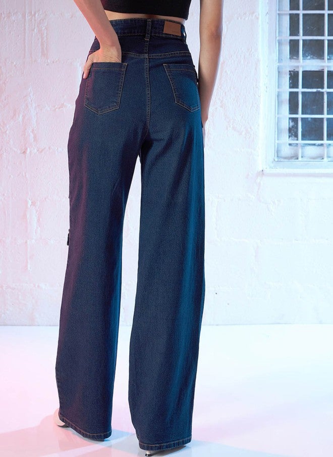SASSAFRAS High-Rise Blue Straight Fit Jeans for Women - Image 4
