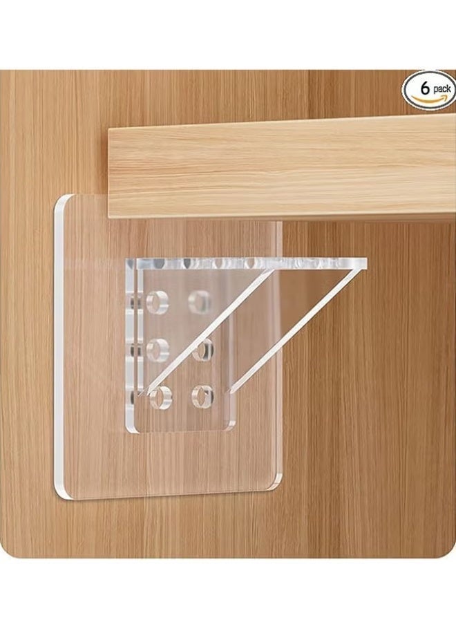 6Pcs Large Self Adhesive Cabinet Shelf Support Non Marking Adhesive Layer Plate Holder Punch Free Transparent Shelf Pegs for Shelves Brackets Holders for Cupboard Bookshelf Closet Furniture 7*7CM - Image 1