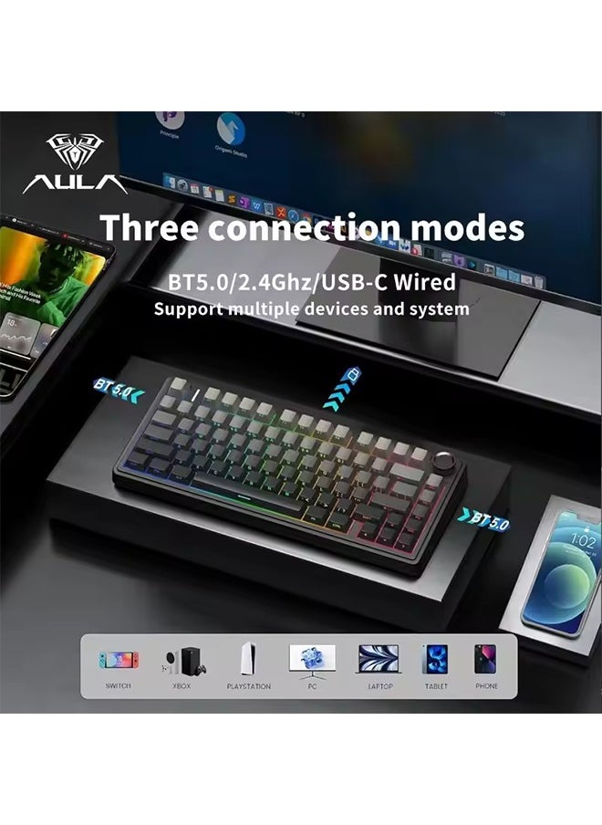 AULA - AULA F75 Gaming Mechanical Keyboard RGB Customized 75% Layout Side-engraving Gasket Mounted 80keys PBT Gradient Keycaps keyboard - Image 1