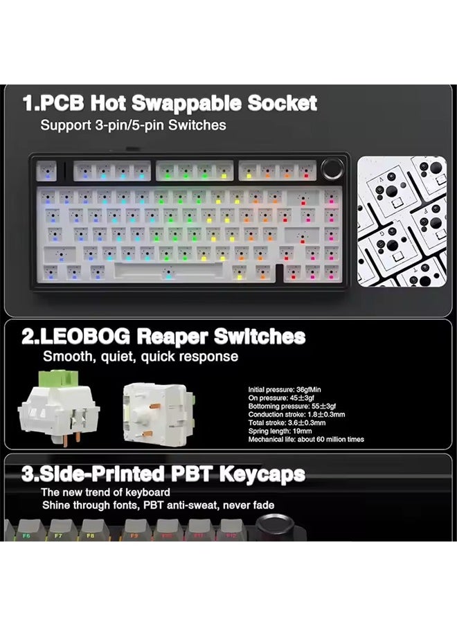 AULA - AULA F75 Gaming Mechanical Keyboard RGB Customized 75% Layout Side-engraving Gasket Mounted 80keys PBT Gradient Keycaps keyboard - Image 1
