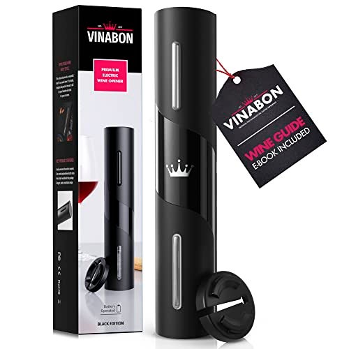 VINABON Battery-Operated Wine Opener - Premium 2025 Electric Wine Bottle Opener with Wine Foil Cutter - One-Click Reusable Automatic Electronic Wine Opener Corkscrew. Includes WineGuide Ebook - Image 1