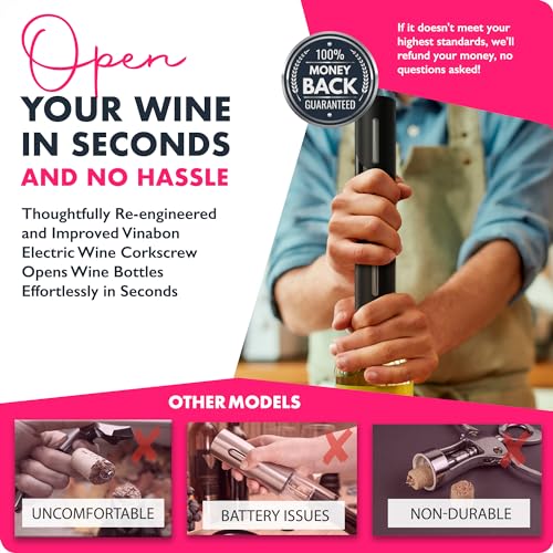 VINABON Battery-Operated Wine Opener - Premium 2025 Electric Wine Bottle Opener with Wine Foil Cutter - One-Click Reusable Automatic Electronic Wine Opener Corkscrew. Includes WineGuide Ebook - Image 3