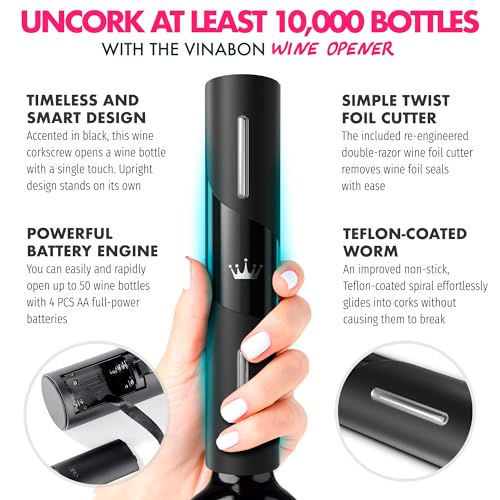 VINABON Battery-Operated Wine Opener - Premium 2025 Electric Wine Bottle Opener with Wine Foil Cutter - One-Click Reusable Automatic Electronic Wine Opener Corkscrew. Includes WineGuide Ebook - Image 5