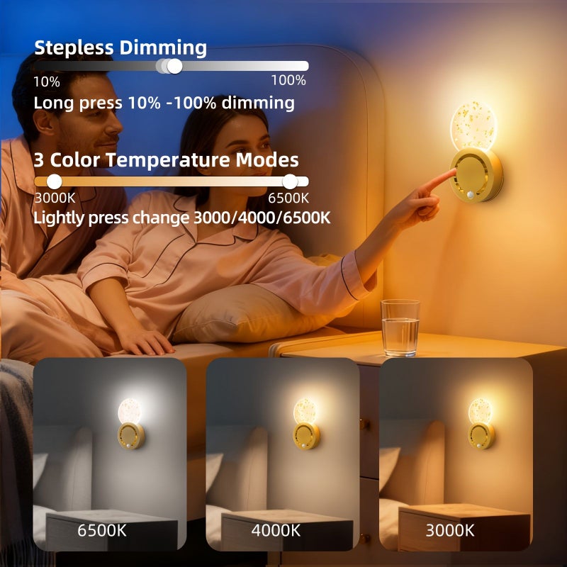 قطعة واحدة من ضوء حائط LED فضي مع مفتاح لمس تلقائي وحساس حركة، ضوء ليلي استقرائي يعمل بالشحن عبر USB، مدعوم ببطارية 1200 مللي أمبير للاستخدام في غرفة النوم والممر وغرفة المعيشة كإضاءة خلفية للحائط. - Image 3