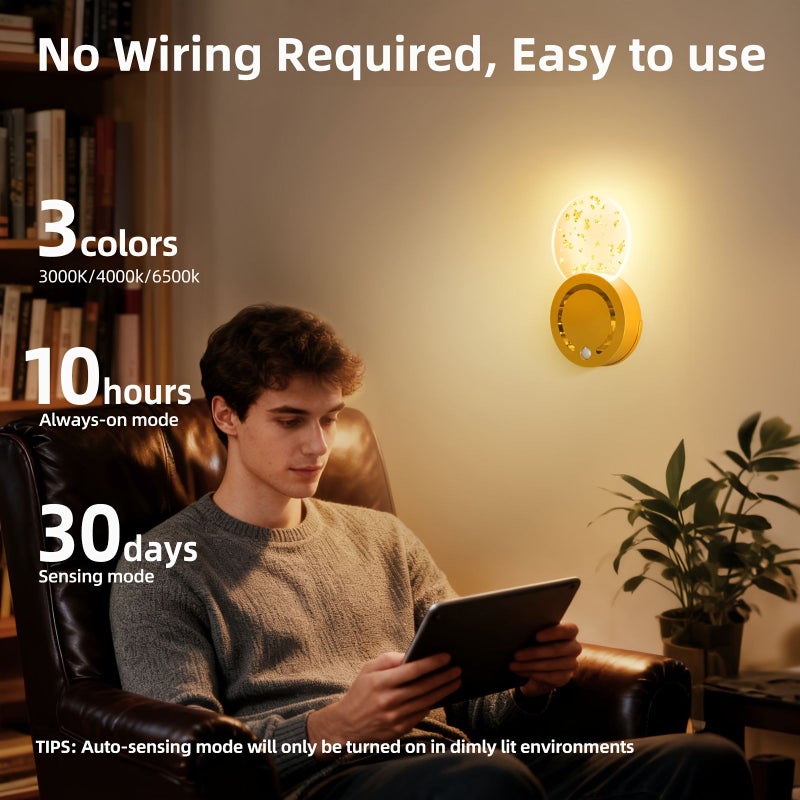 قطعة واحدة من ضوء حائط LED فضي مع مفتاح لمس تلقائي وحساس حركة، ضوء ليلي استقرائي يعمل بالشحن عبر USB، مدعوم ببطارية 1200 مللي أمبير للاستخدام في غرفة النوم والممر وغرفة المعيشة كإضاءة خلفية للحائط. - Image 1