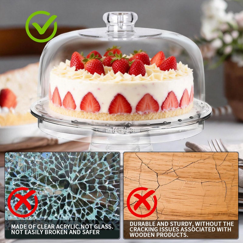 Masthome Cake Stand with Demo Cover, 6 in 1 Multi-Functional Serving Platter Display Stand for Christmas Wedding Party, Acrylic Cake Plate/Salad Bowl/Dessert Platter, BPA-Free, Send 2 Spoon - Image 3
