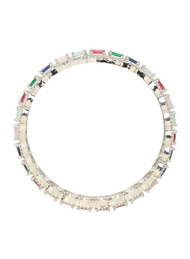يو بيلا أساور أنيقة مطلية بالفضة ومرصعة بأحجار متعددة الألوان للفتيات والنساء من YouBella Jewellery (YBBN_91888) (فضي) (2.4) - Image 4
