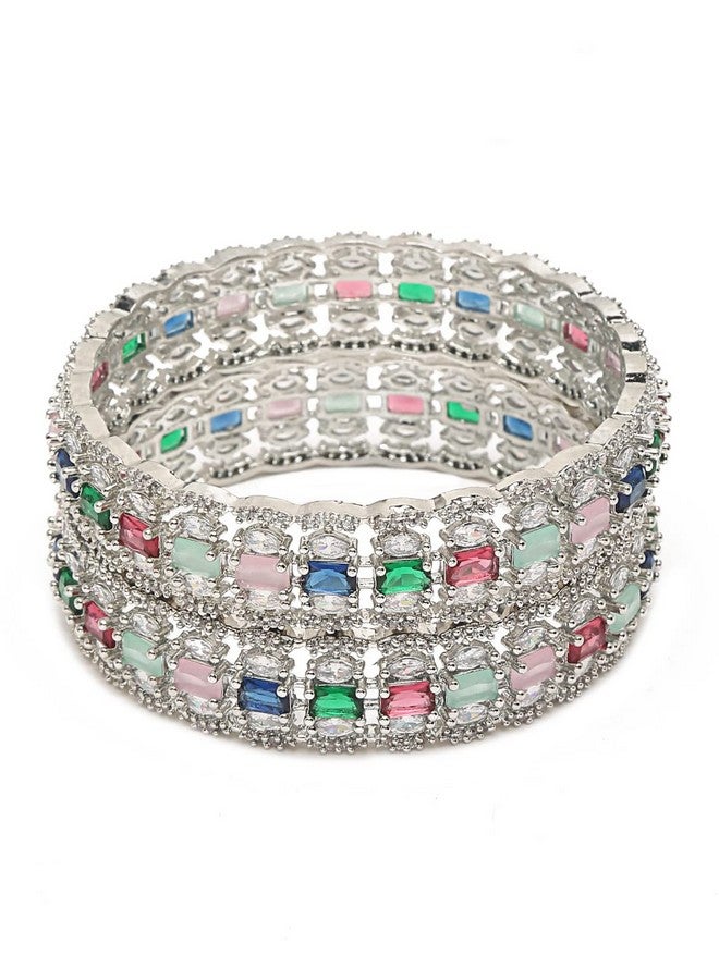 يو بيلا أساور أنيقة مطلية بالفضة ومرصعة بأحجار متعددة الألوان للفتيات والنساء من YouBella Jewellery (YBBN_91888) (فضي) (2.4) - Image 1